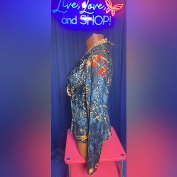 2 Piece: Vintage Style Blue w/Gold Chainlink “You Only” Print, NWOT - Picture 7 of 12